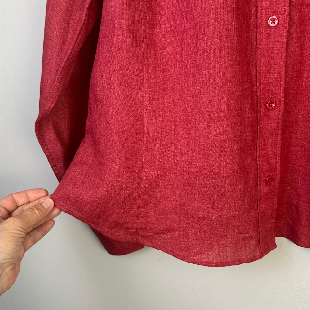 Faconnable !00% Linen Red Button Down Shirt Long Sleeve Collared Hong Kong XL - Picture 8 of 16
